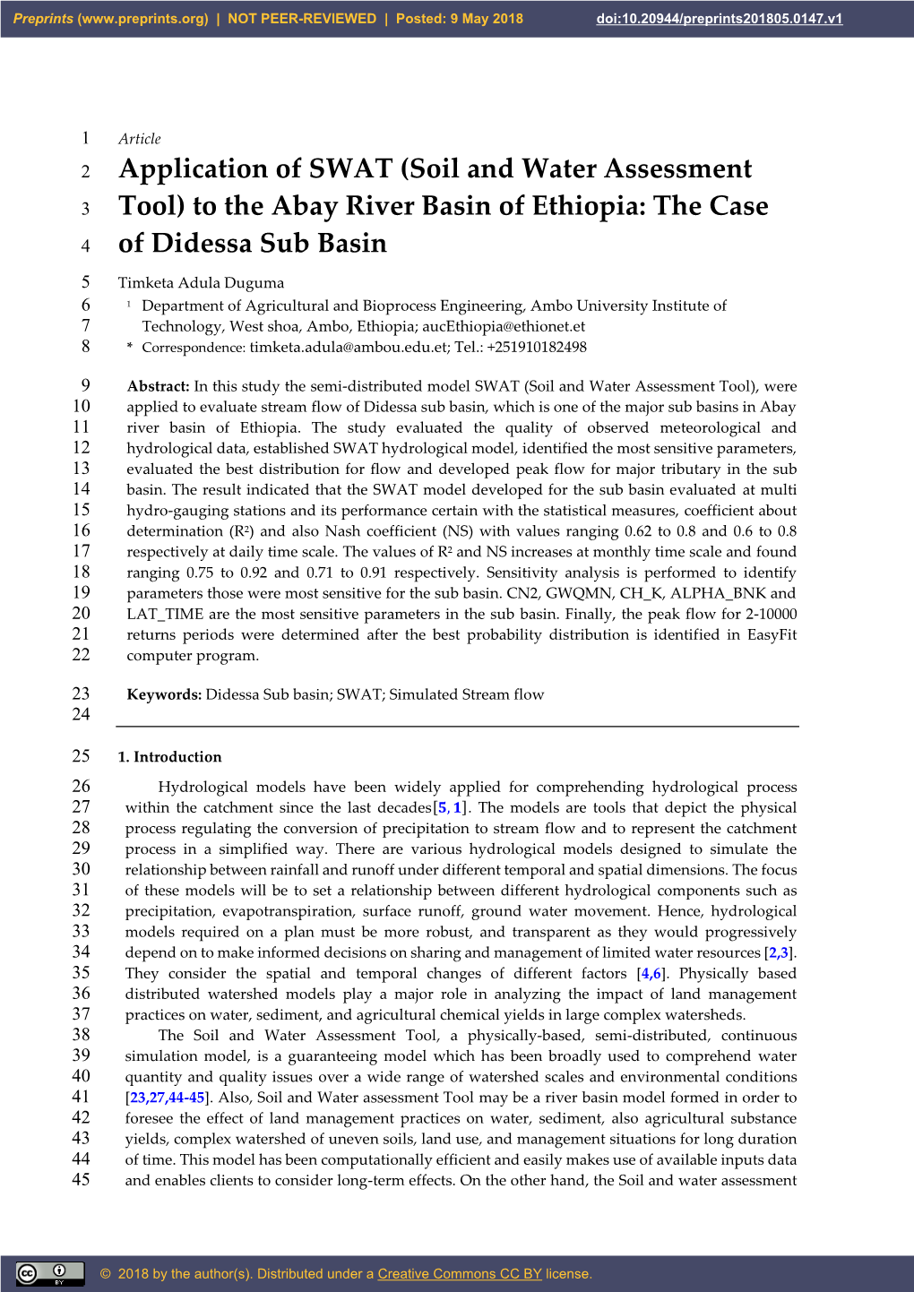 To the Abay River Basin of Ethiopia: the Case 4 of Didessa Sub Basin
