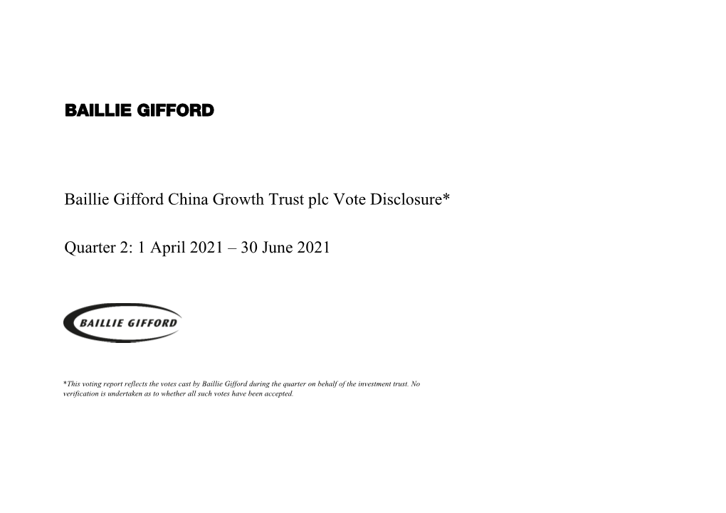 Baillie Gifford China Growth Trust Vote Disclosure