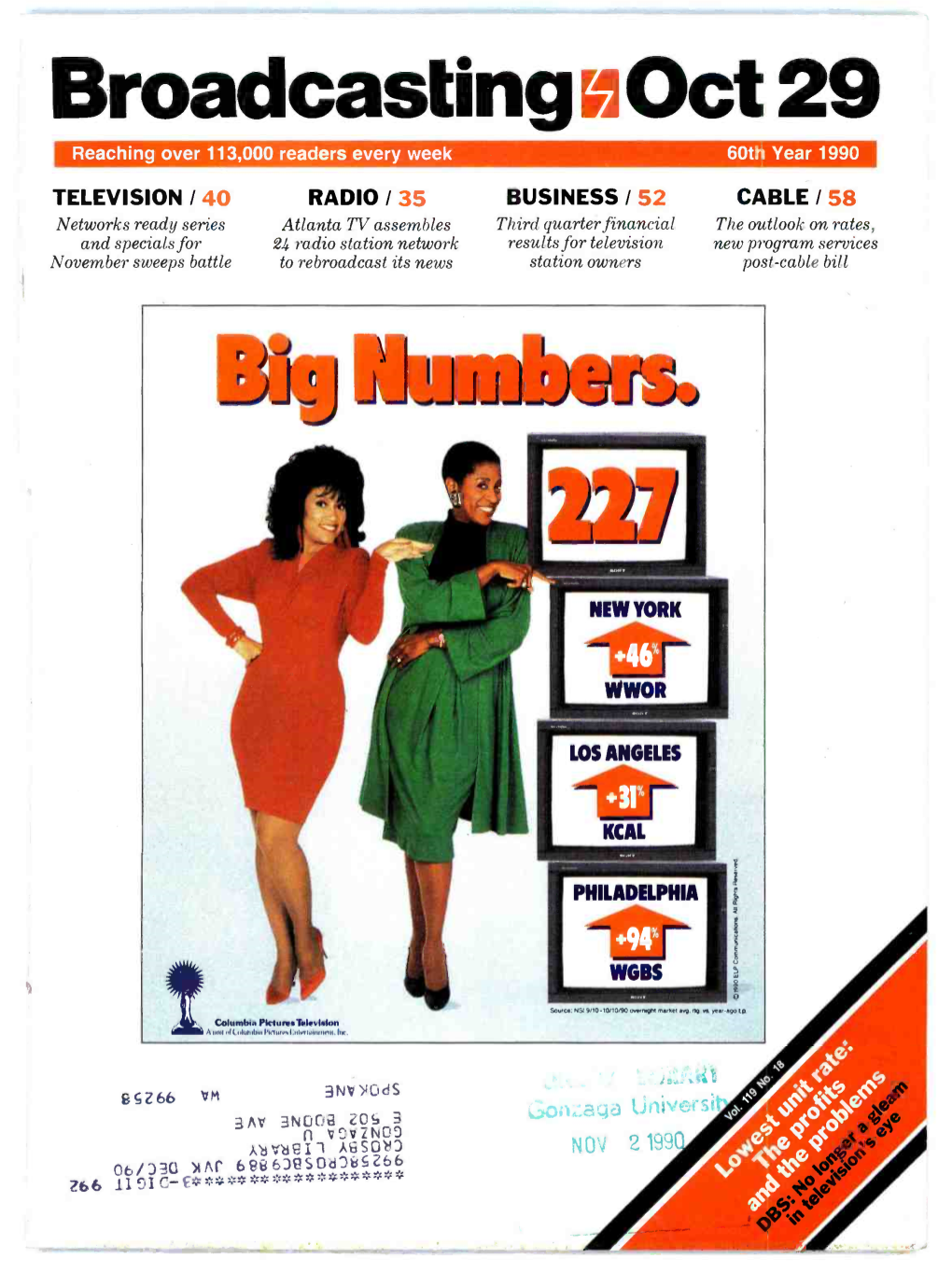 Broadcasting Oct 29 Reaching Over 113,000 Readers Every Week 60Th Year 1990