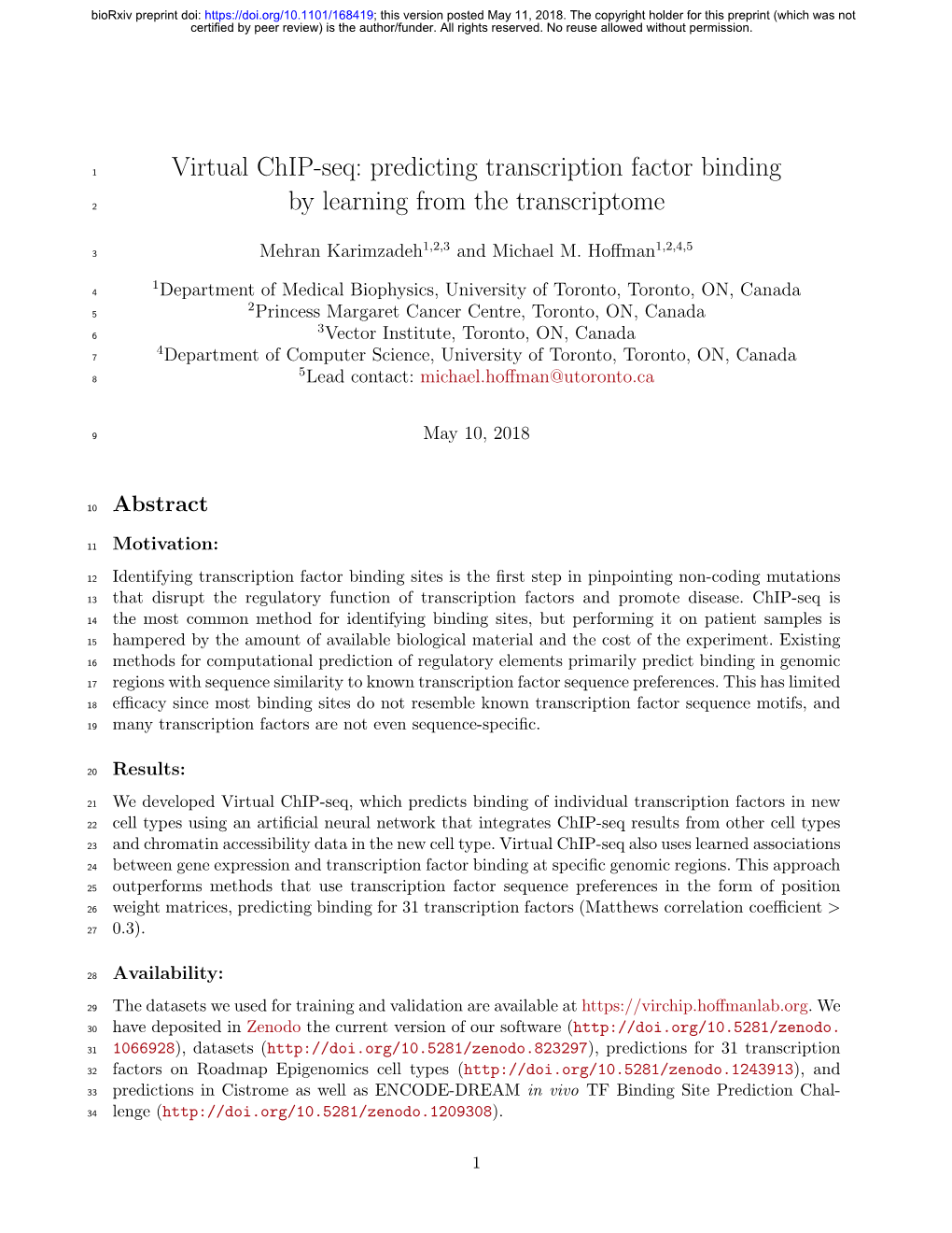 Virtual Chip-Seq: Predicting Transcription Factor Binding