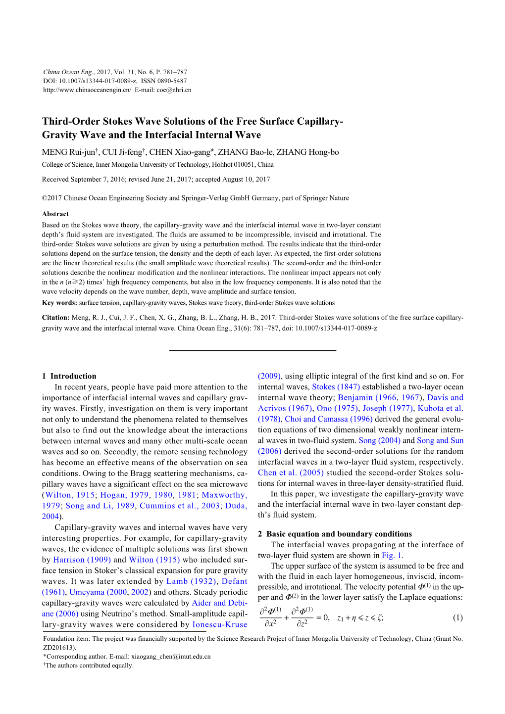 Third-Order Stokes Wave Solutions of the Free Surface Capillary- Gravity Wave and the Interfacial Internal Wave