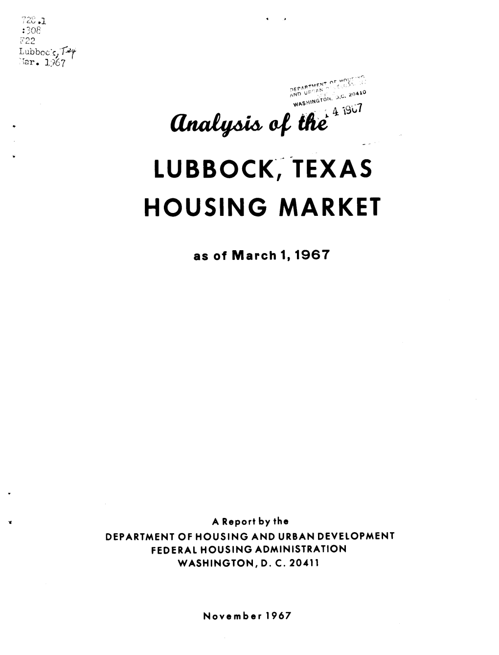 Analysis of the Lubbock, Texas Housing Market (1967)