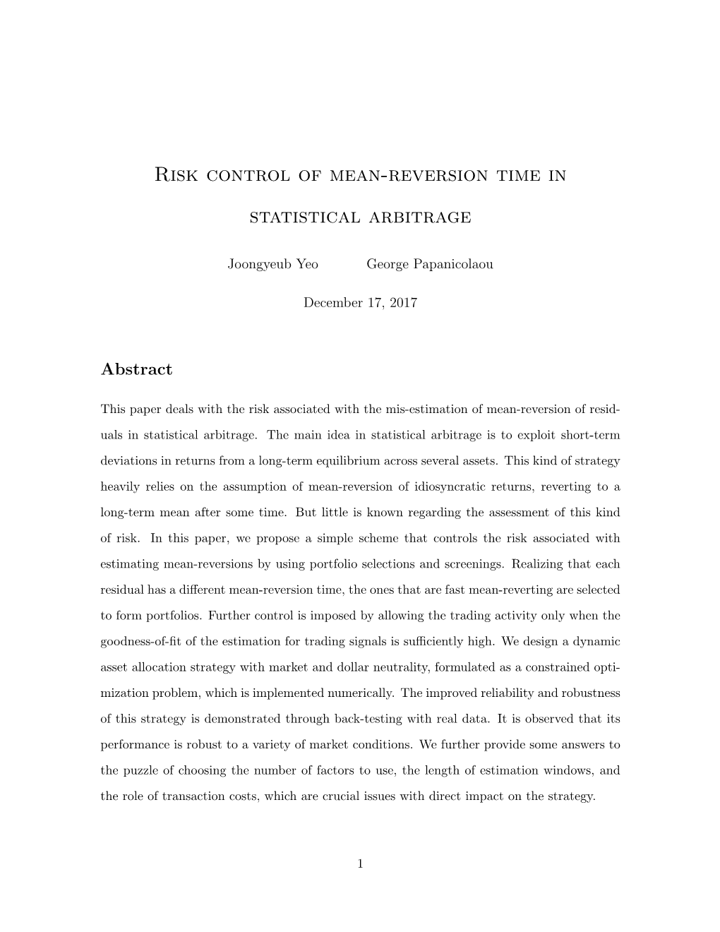 Risk Control of Mean-Reversion Time in Statistical Arbitrage