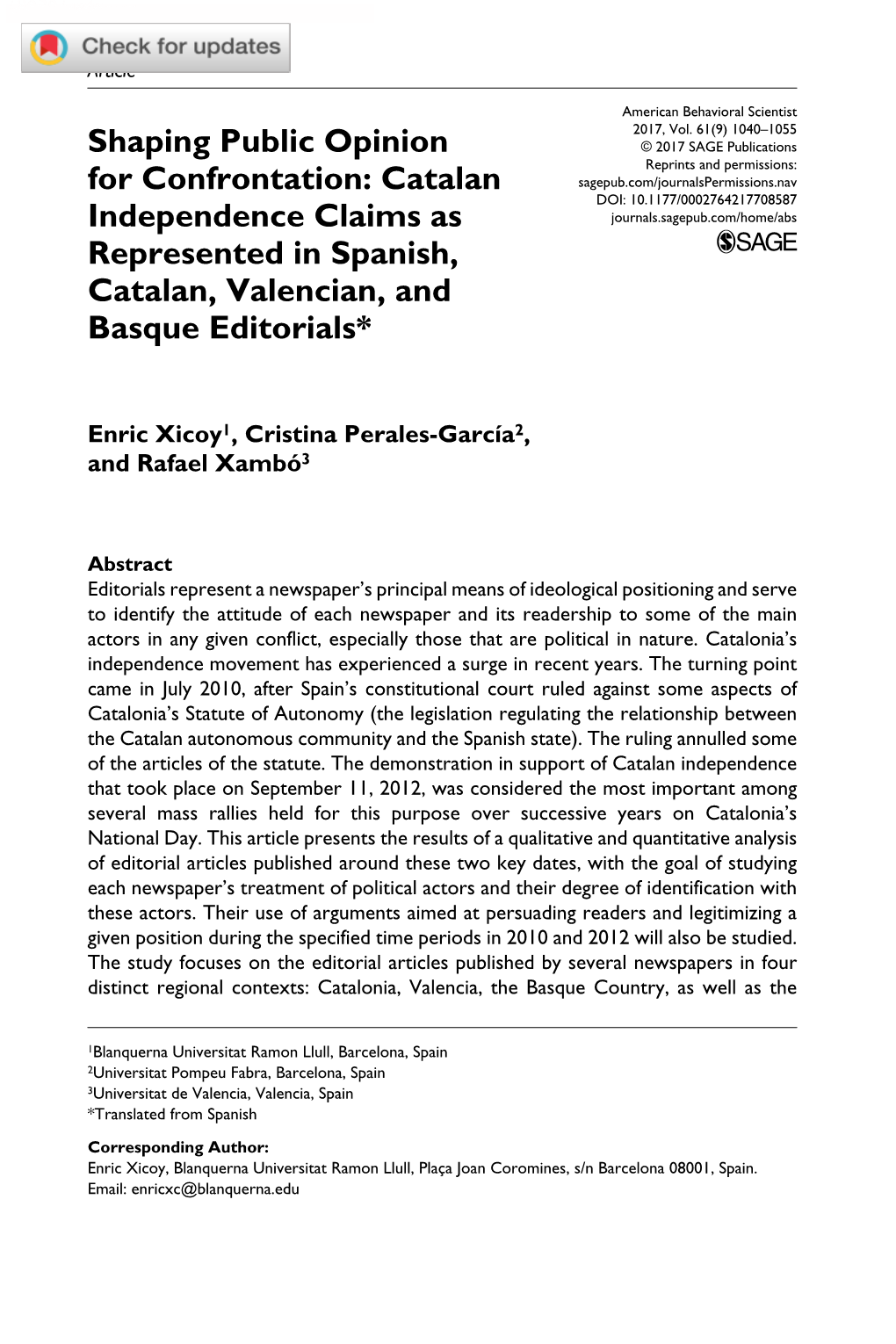 Catalan Independence Claims As Represented in Spanish, Catalan