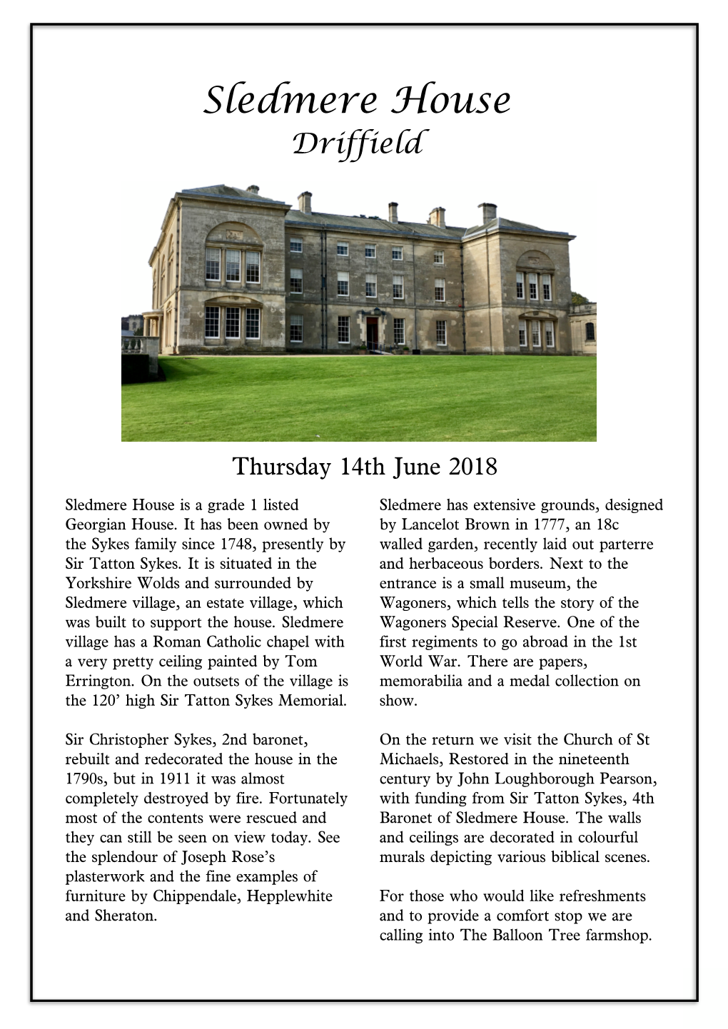 TASH Sledmere Info Sheet 2 Col.Pdf