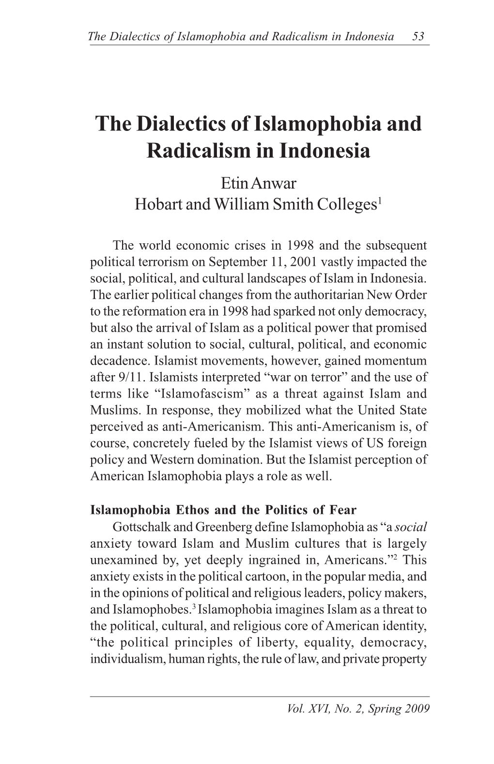 The Dialectics of Islamophobia and Radicalism in Indonesia 53