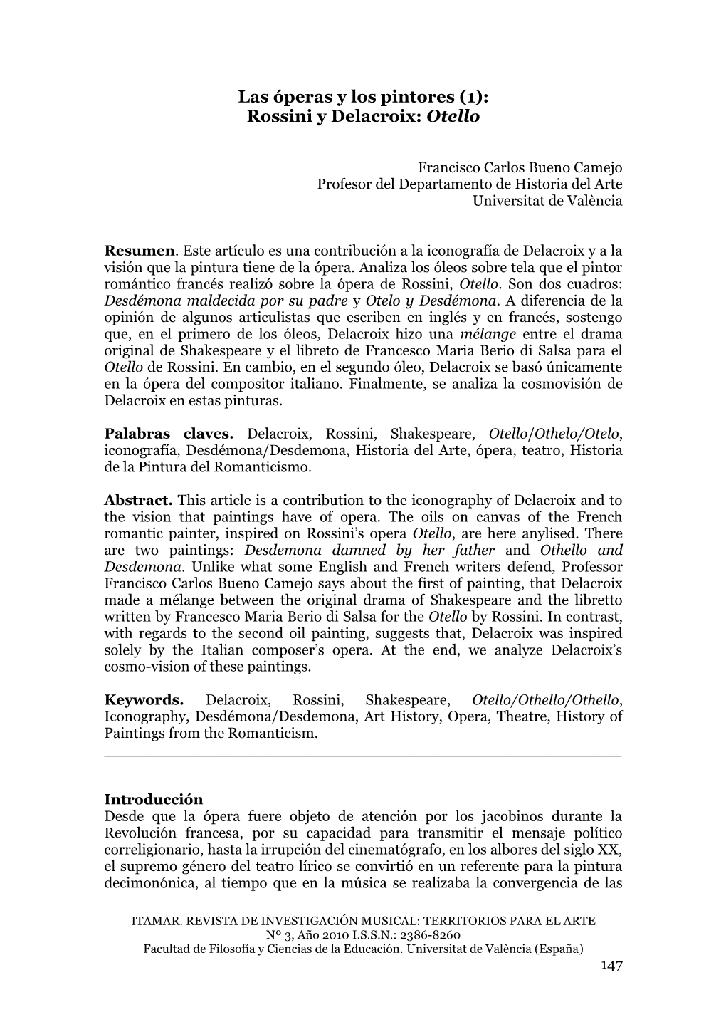 Las Óperas Y Los Pintores (1): Rossini Y Delacroix: Otello