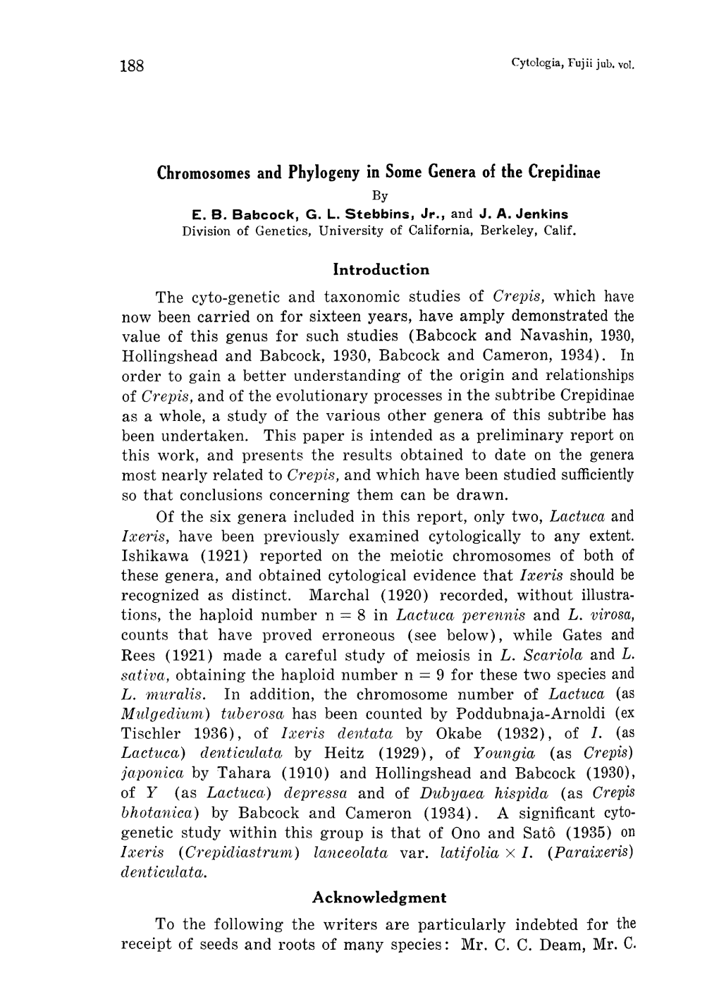 Chromosomes and Phylogeny in Some Genera of the Crepidinae by E