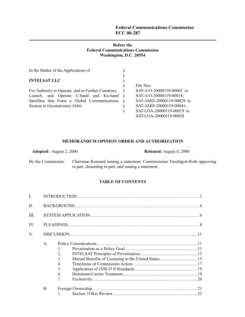 Federal Communications Commission FCC 00- 287