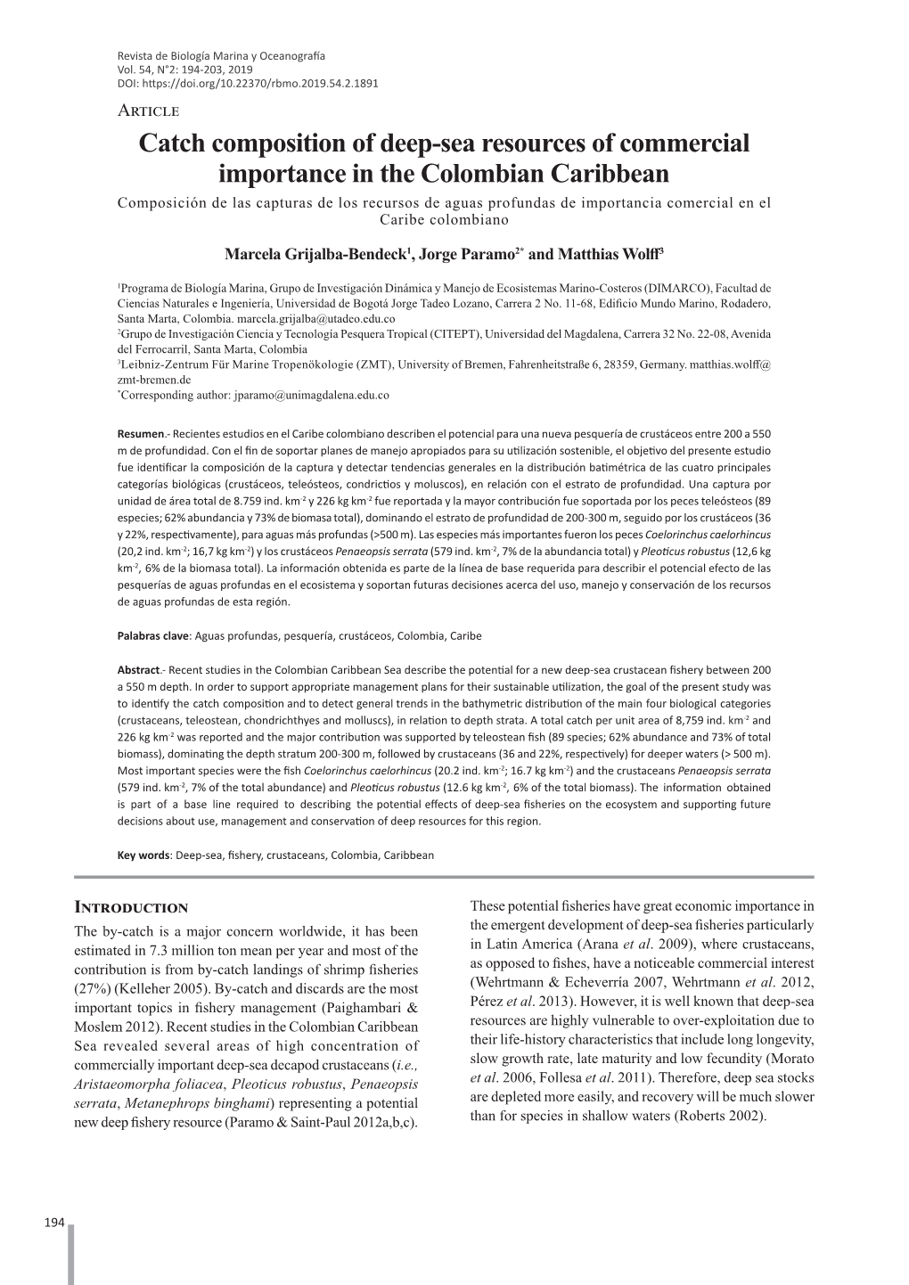 Catch Composition of Deep-Sea Resources of Commercial