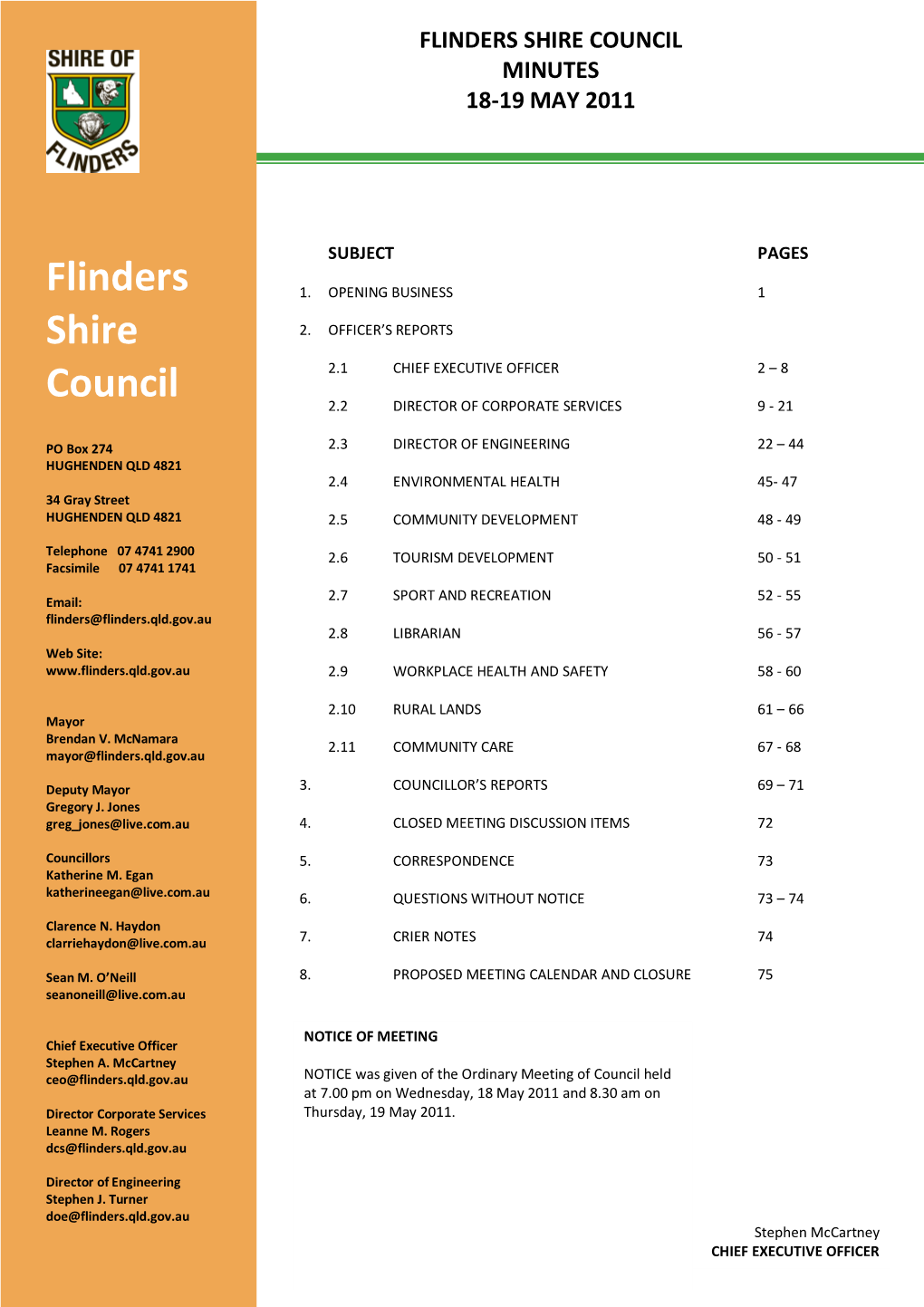 Flinders Shire Council Minutes 18-19 May 2011