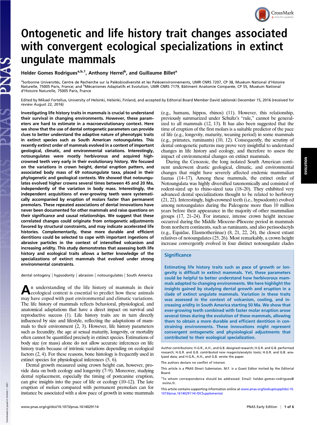 Ontogenetic and Life History Trait Changes Associated with Convergent Ecological Specializations in Extinct Ungulate Mammals