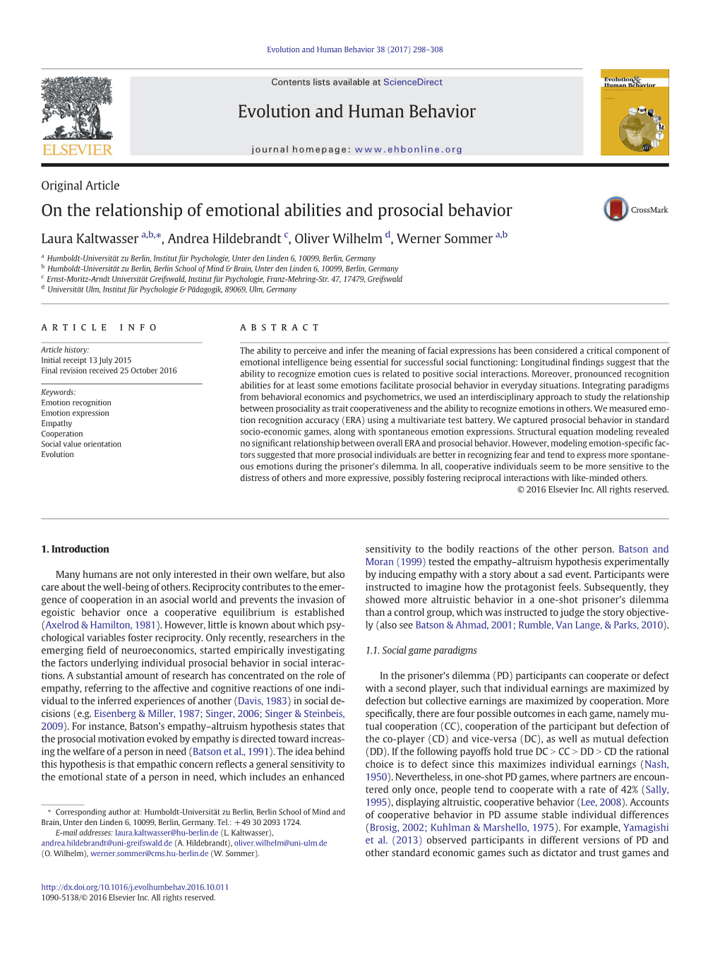 On the Relationship of Emotional Abilities and Prosocial Behavior