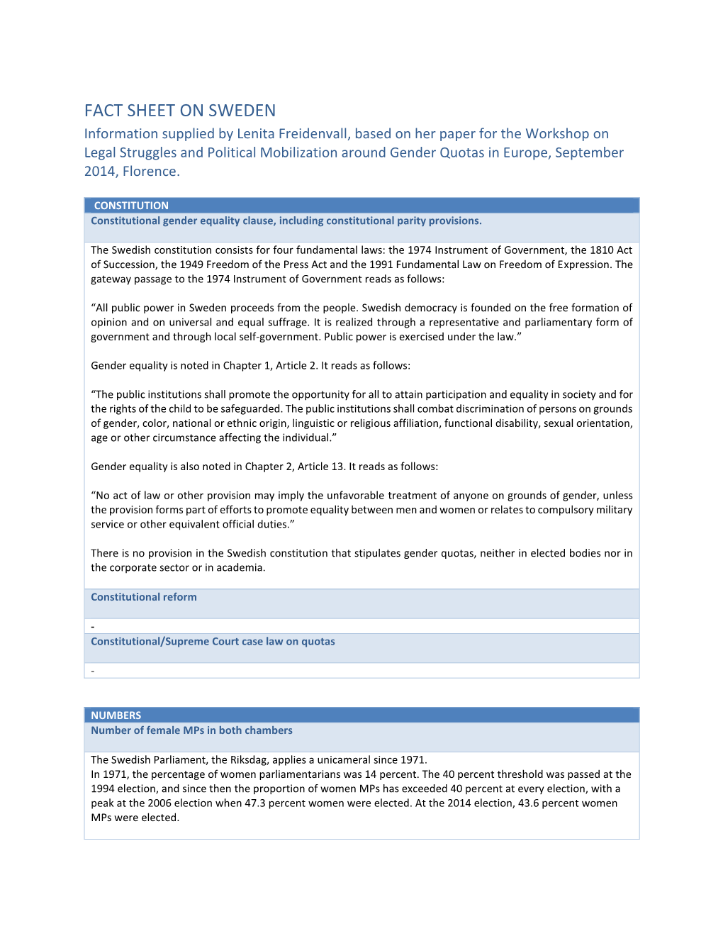 Fact Sheet on Sweden