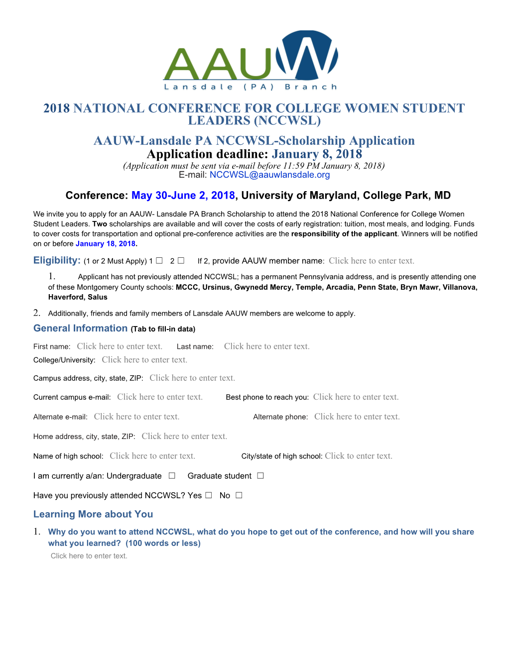 2018 National Conference for College Women Student Leaders (Nccwsl)