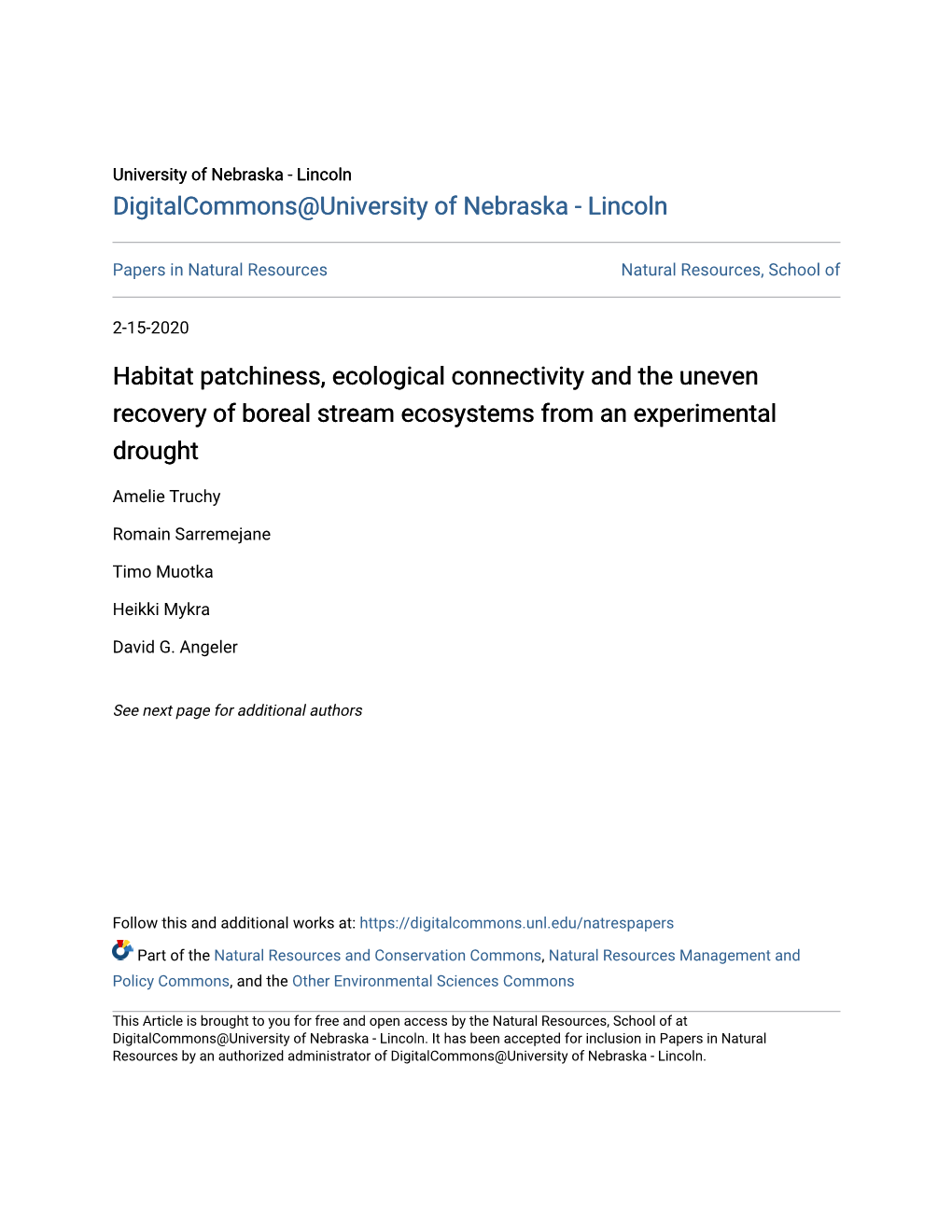 Habitat Patchiness, Ecological Connectivity and the Uneven Recovery of Boreal Stream Ecosystems from an Experimental Drought