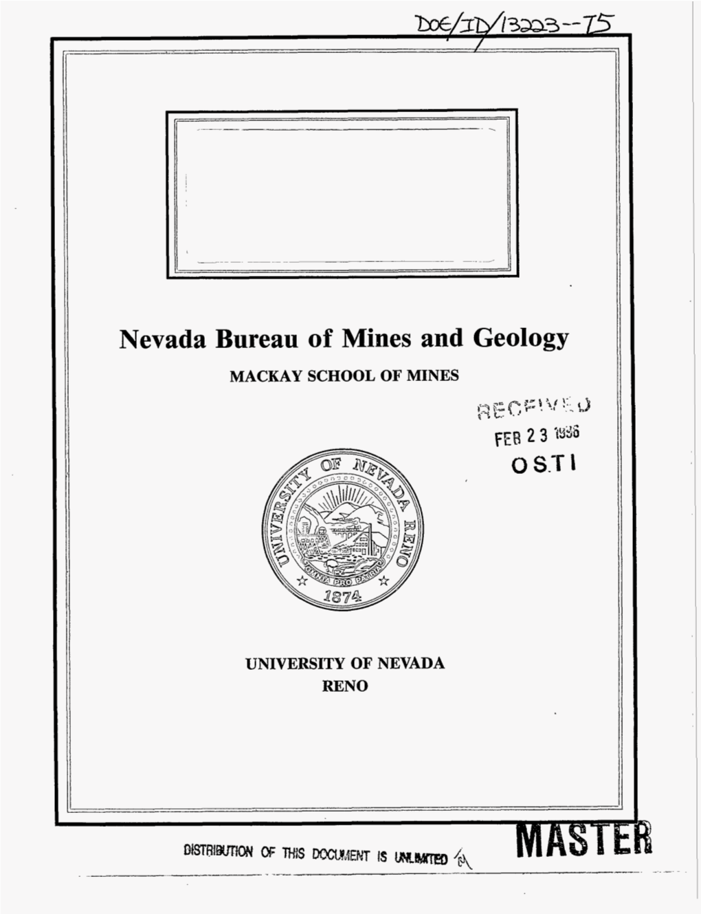 Nevada Bureau of Mines and Geology MACKAY SCHOOL of MINES