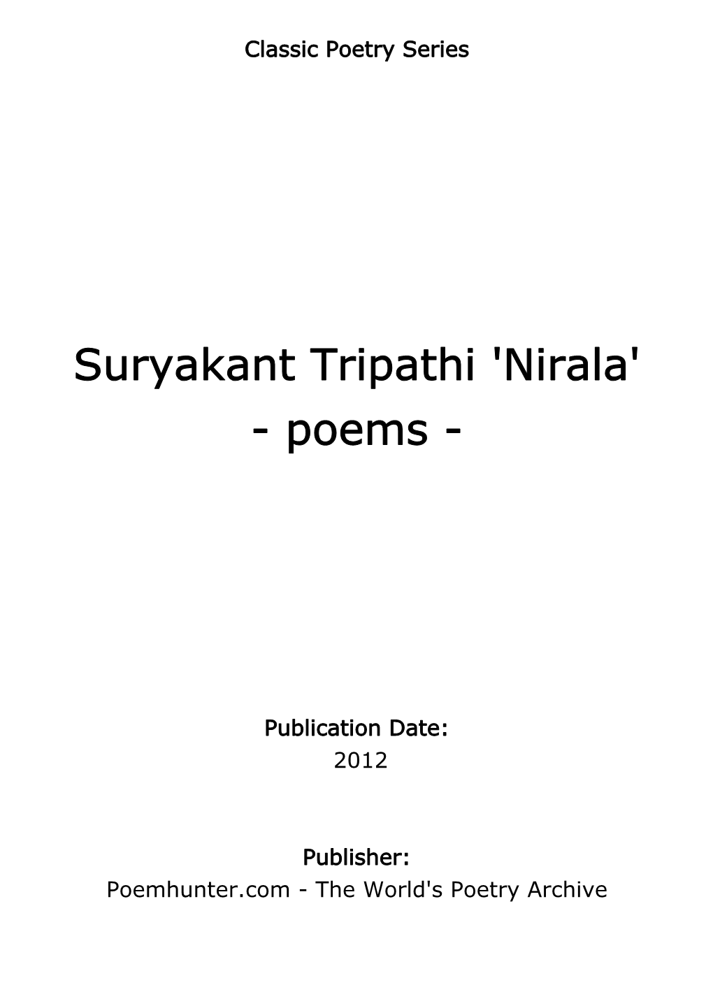 Suryakant Tripathi 'Nirala' - Poems