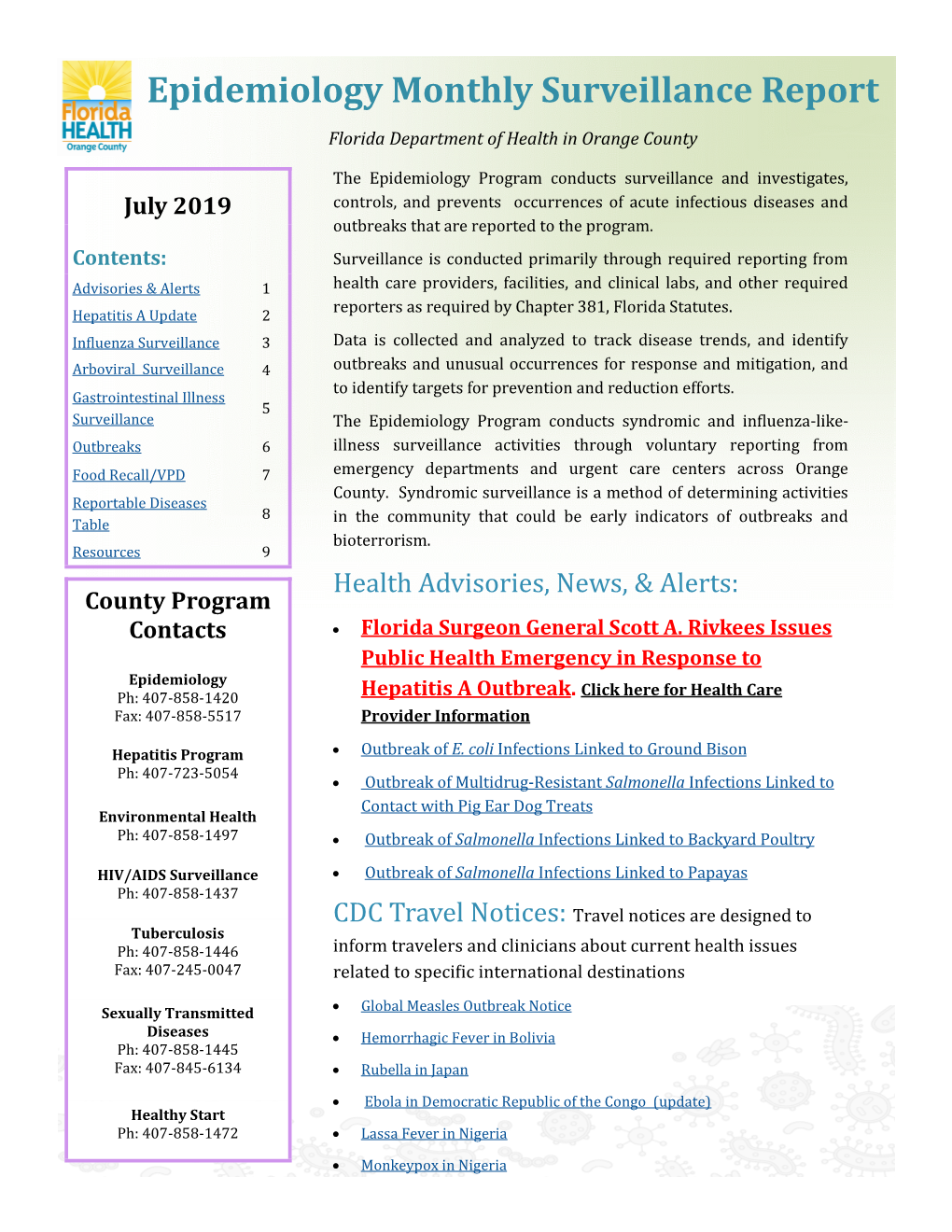 Epidemiology Monthly Surveillance Report