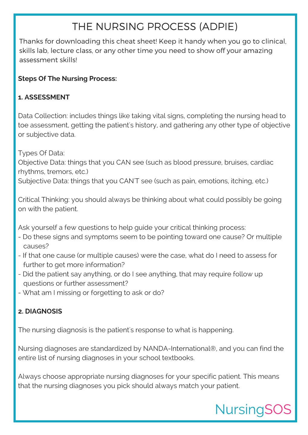 The Nursing Assessment Cheat Sheet (ADPIE)