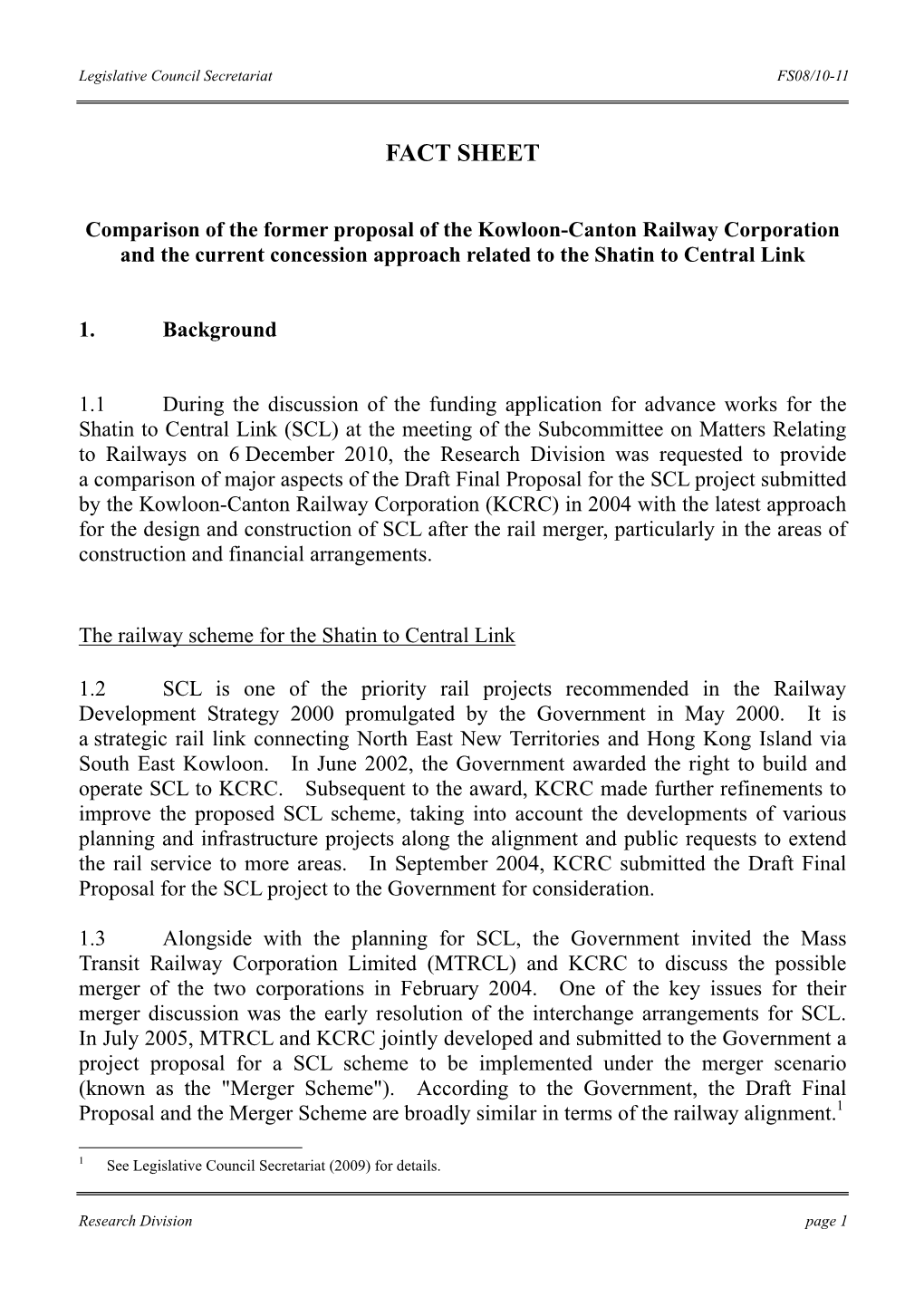 Fact Sheet on "Comparison of the Former Proposal of the Kowloon