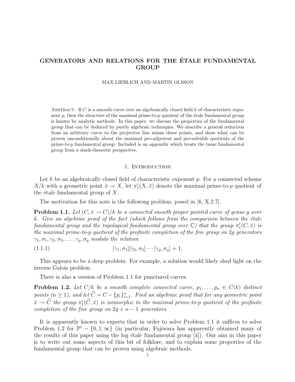 Generators and Relations for the Étale Fundamental