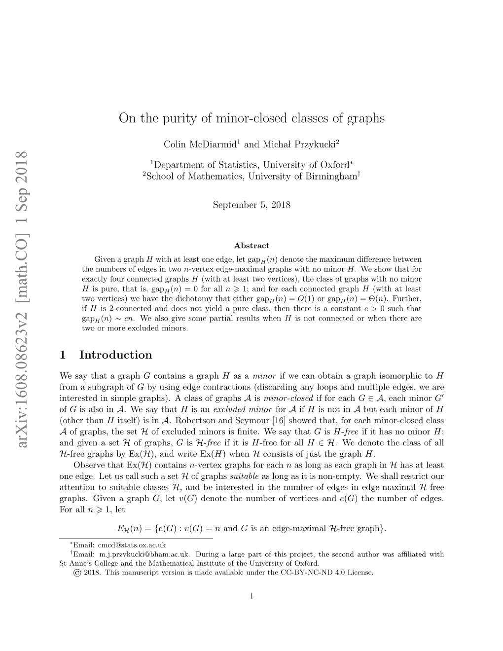 On the Purity of Minor-Closed Classes of Graphs