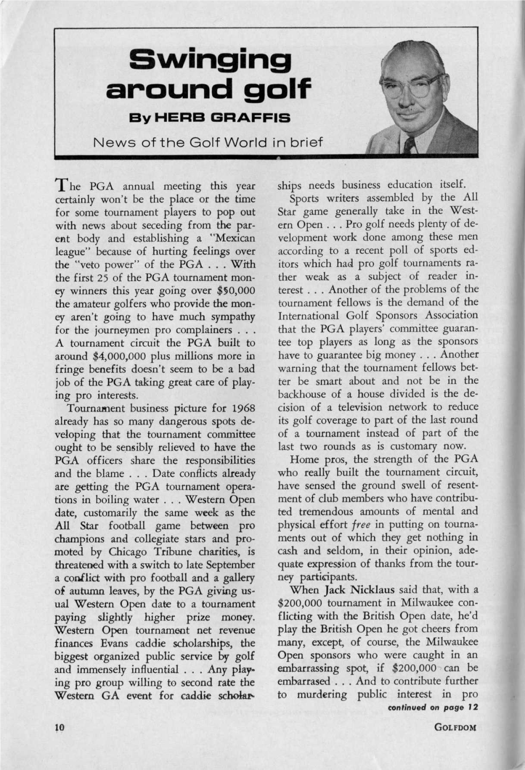 Swinging Around Golf by HERB GRAFFIS News of the Golf World in Brief