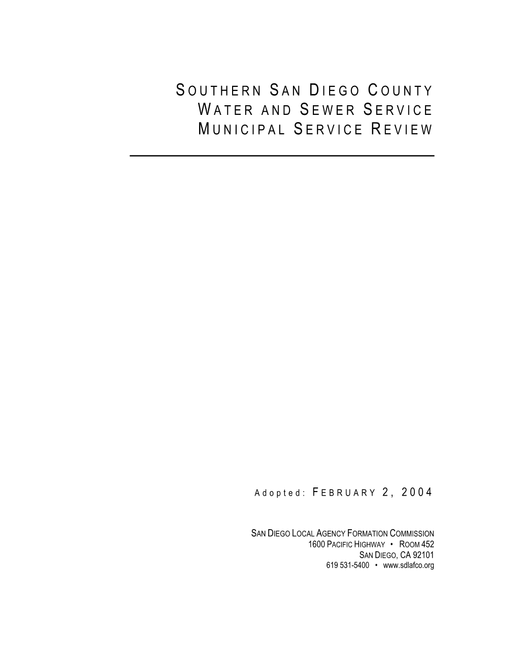 Southern San Diego County Sewer and Water Municipal Service Review