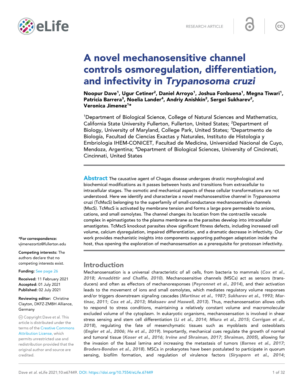 A Novel Mechanosensitive Channel Controls Osmoregulation