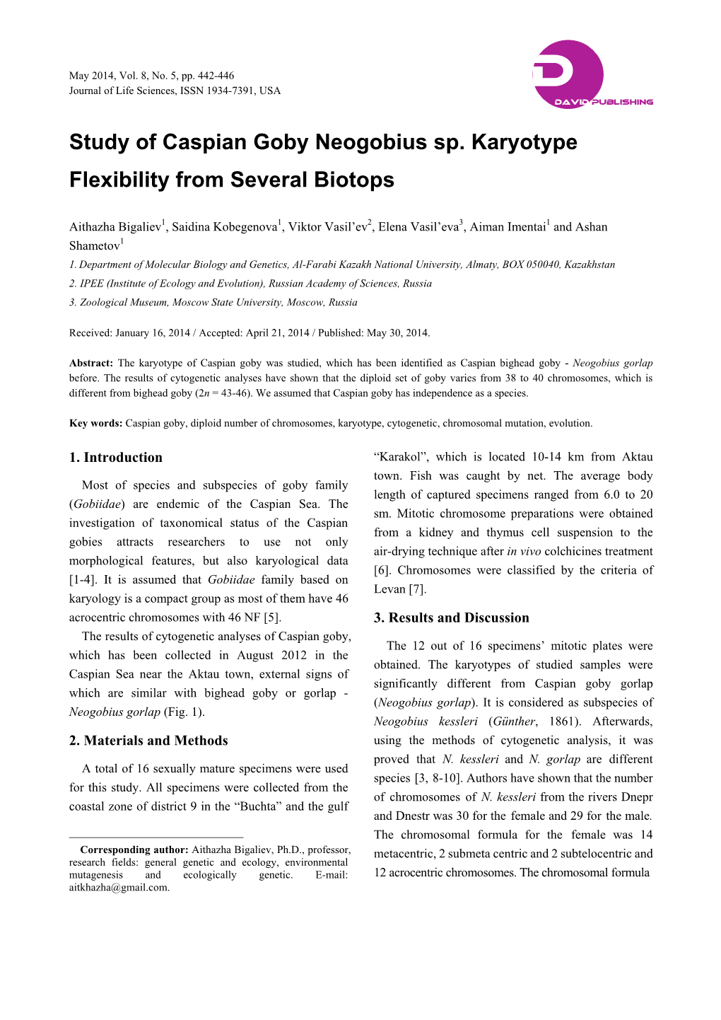 Study of Caspian Goby Neogobius Sp. Karyotype Flexibility from Several Biotops