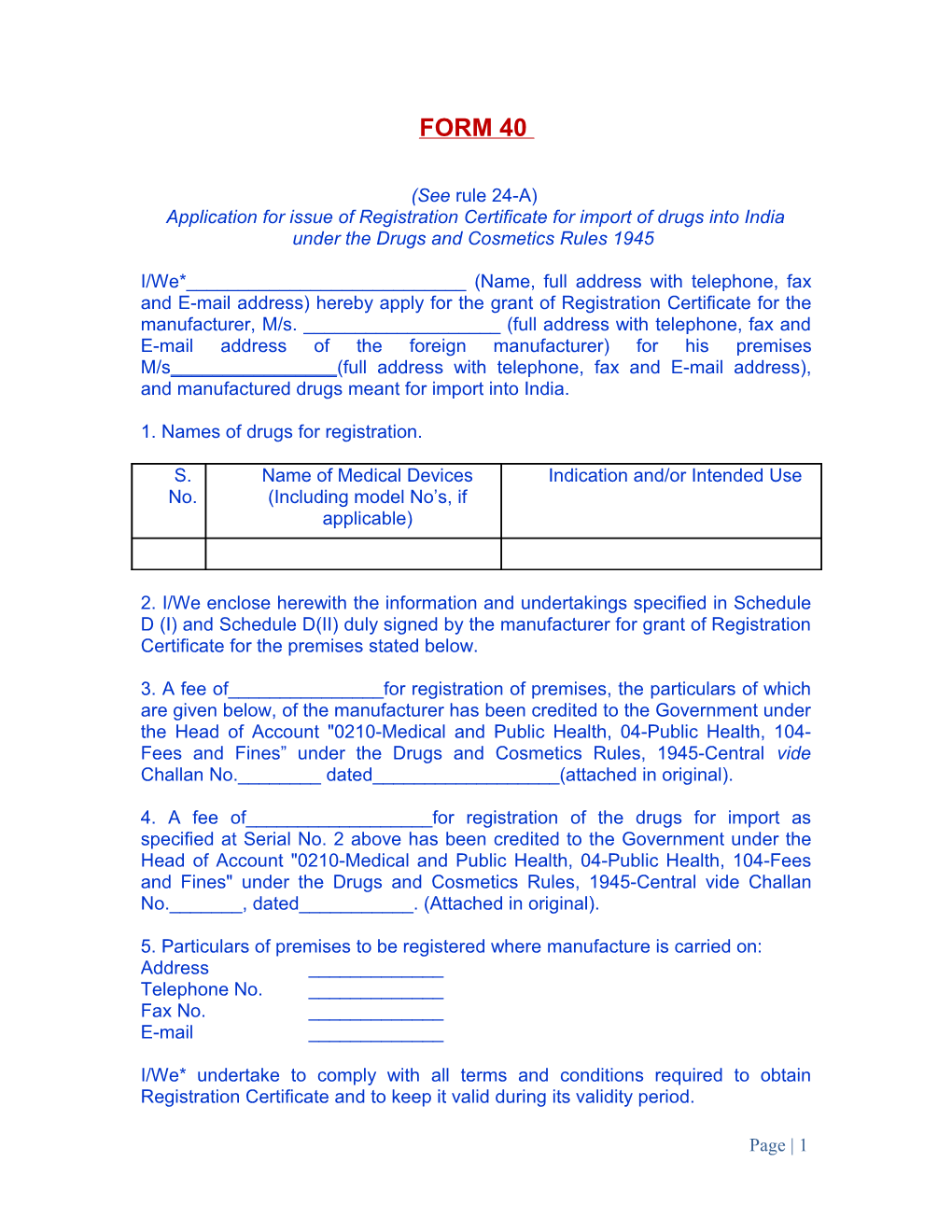 Guidance Document Cum Checklist for the Registration of Medical Devices for Import Into India