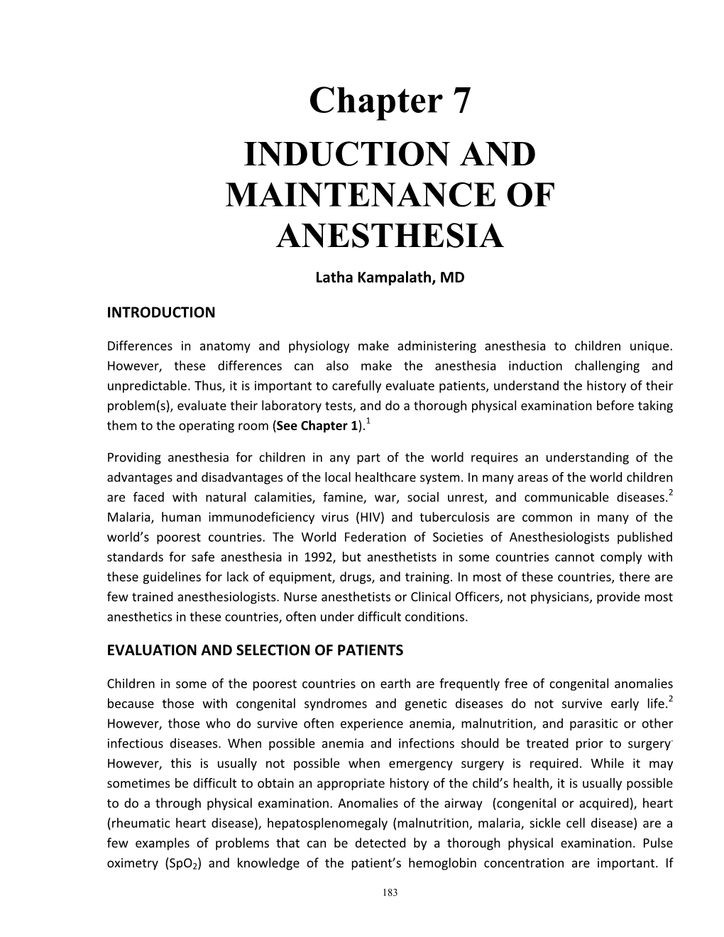 Anesthesia Care of Pediatric Patients in Developing Countries [Chapter 7]