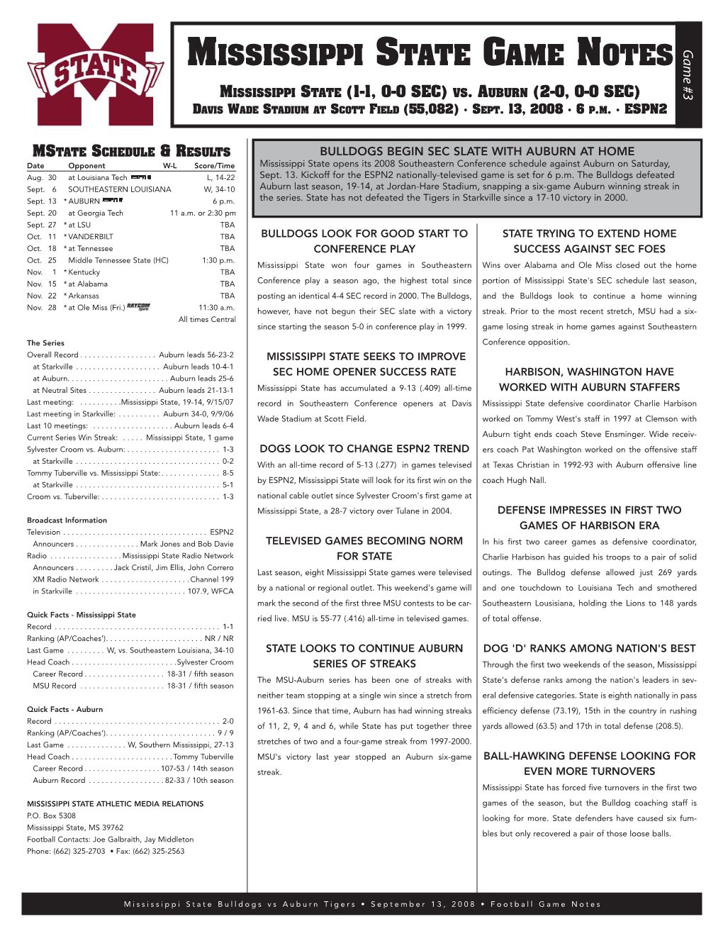 MISSISSIPPI STATE GAME NOTES #3 Game