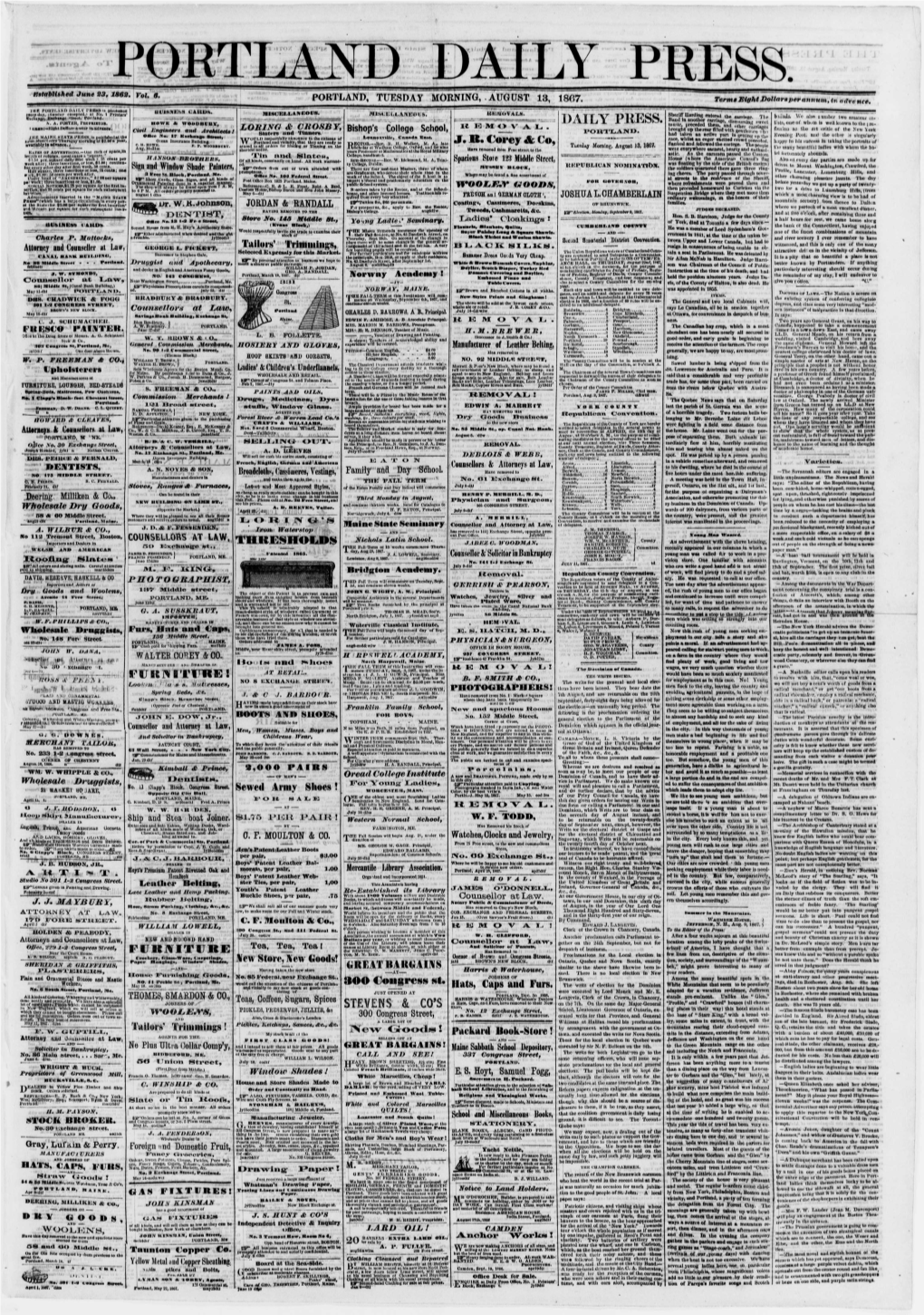 Portland Daily Press: August 13,1867