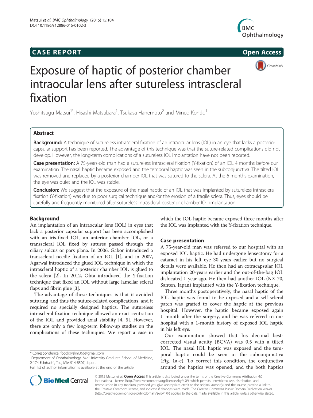 Exposure of Haptic of Posterior Chamber Intraocular Lens After