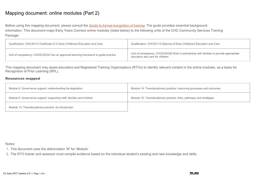 Mapping Document: Online Modules (Part 2)