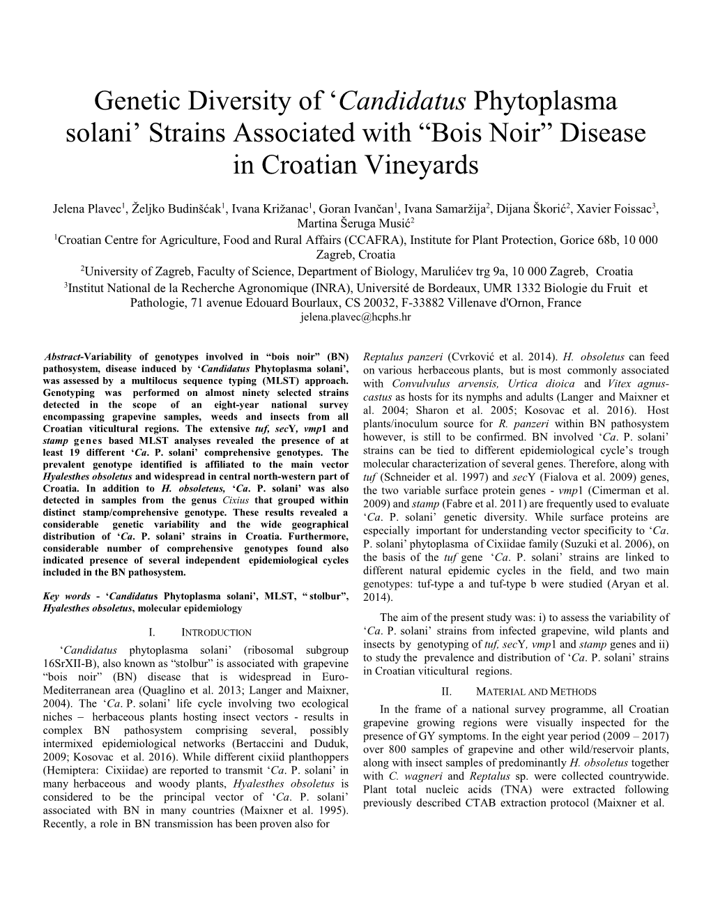 Genetic Diversity of 'Candidatus Phytoplasma Solani' Strains