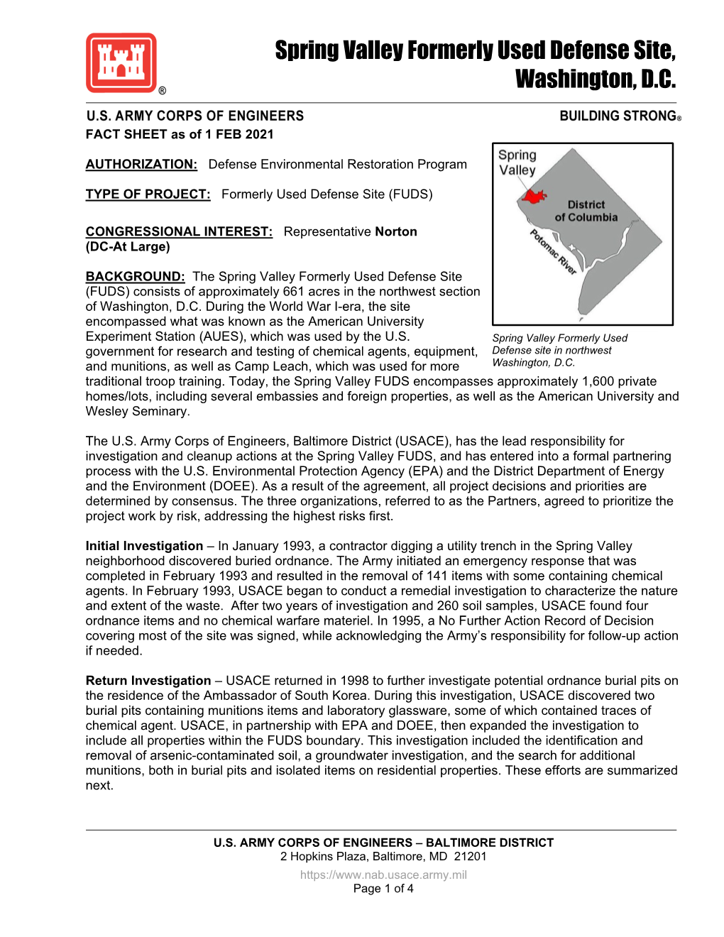 DC-Spring Valley FUDS 2021 Factsheet