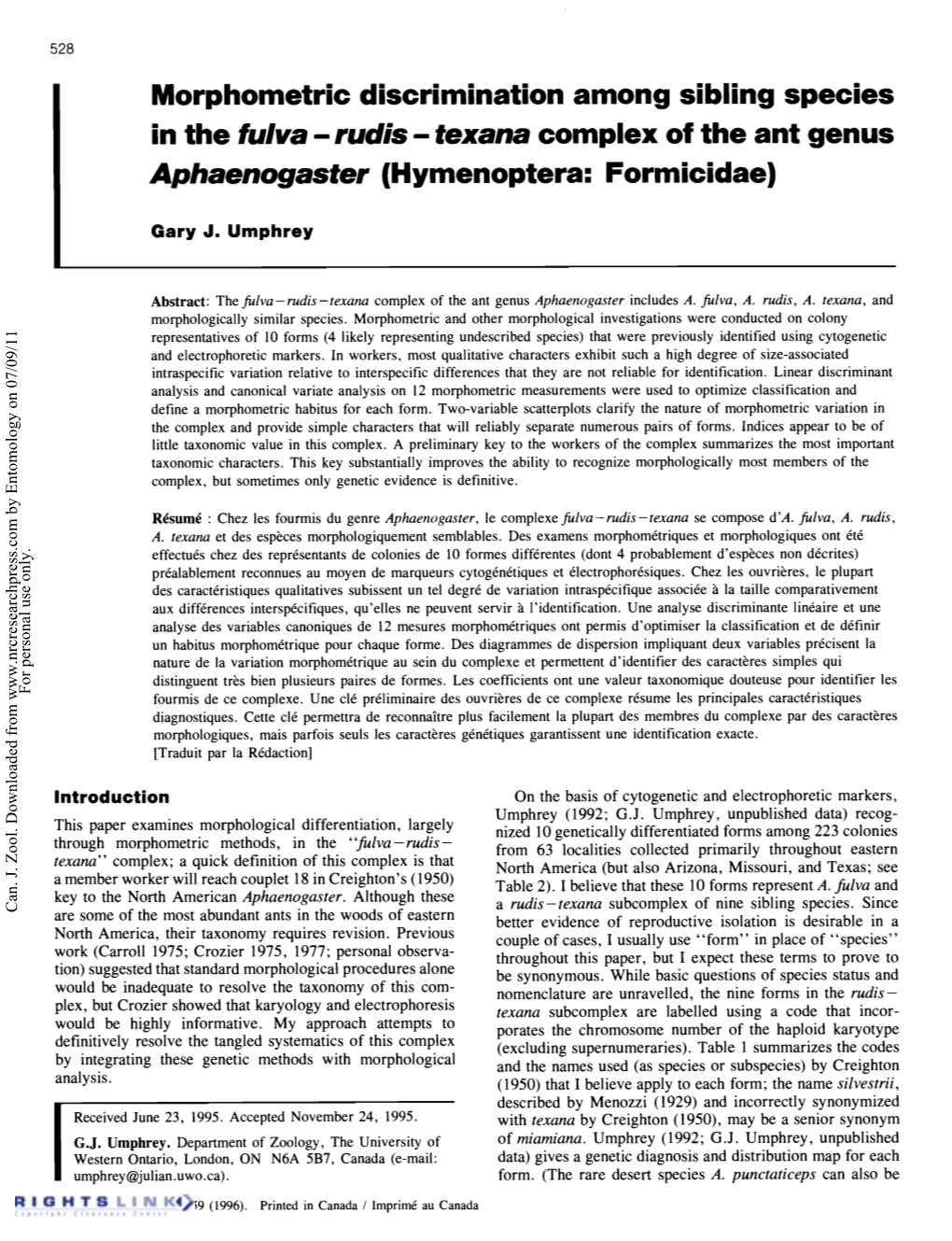 Fulva - Rudis - Texana Complex of the Ant Genus Aphaenogaster (Hymenoptera: Formicidae)