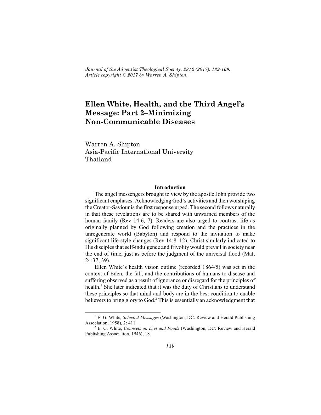 Ellen White, Health, and the Third Angel's Message: Part 2