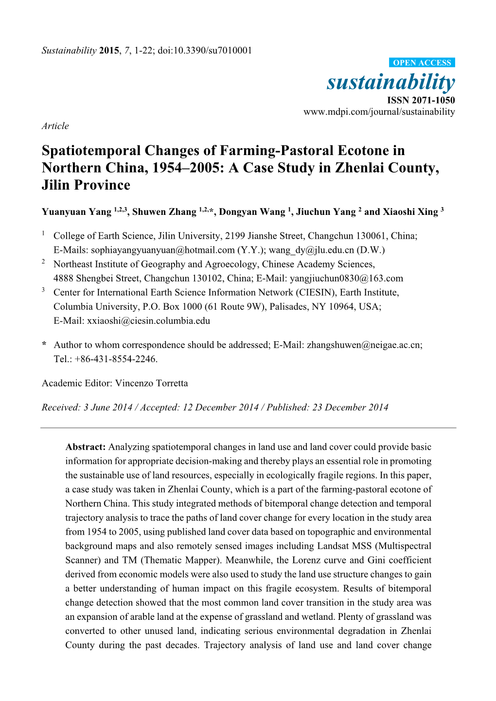 Spatiotemporal Changes of Farming-Pastoral Ecotone in Northern China, 1954–2005: a Case Study in Zhenlai County, Jilin Province