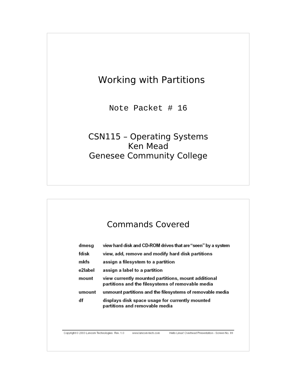 Working with Partitions