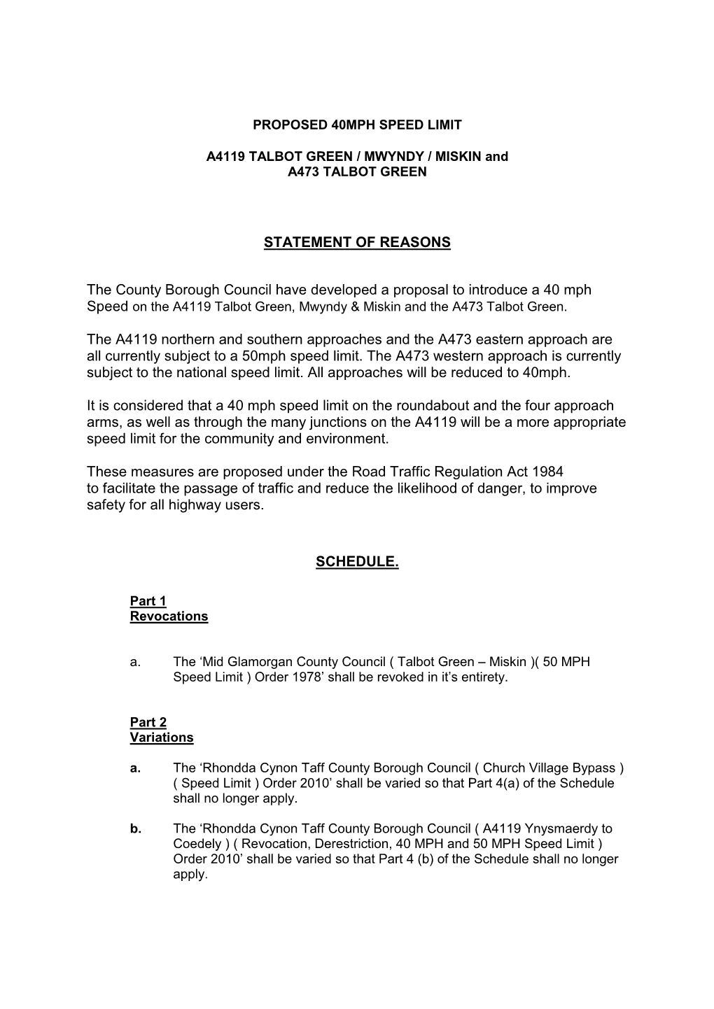 STATEMENT of REASONS the County Borough Council Have