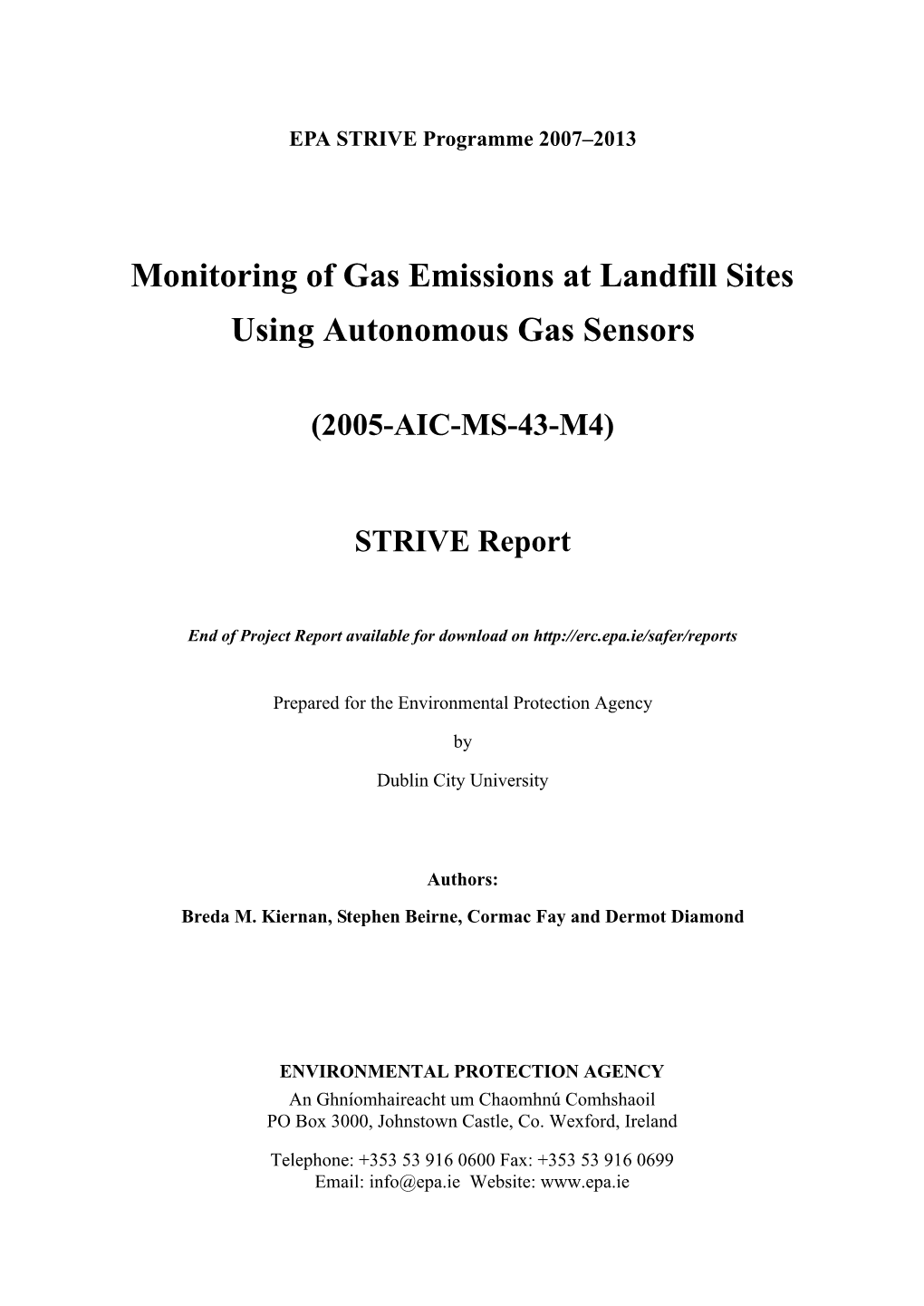 Monitoring of Gas Emissions at Landfill Sites Using Autonomous Gas Sensors