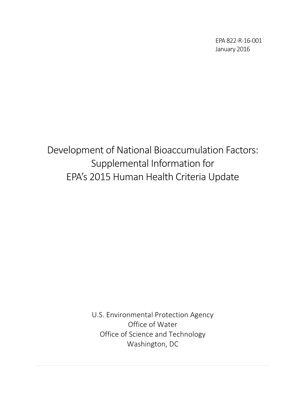 Supplemental Information for EPA's 2015 Human Health Criteria Update