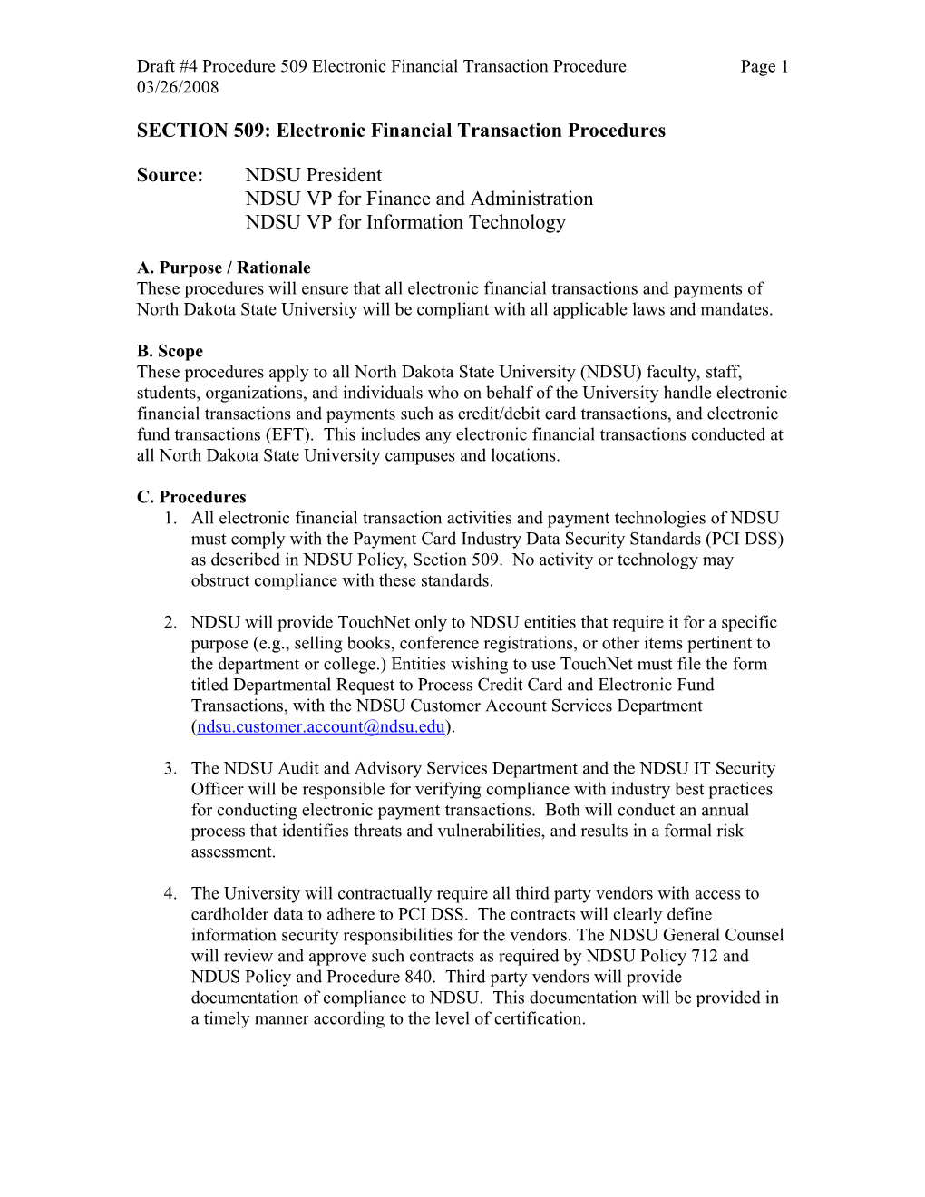 SECTION 721: Electronic Financial Transaction Procedures