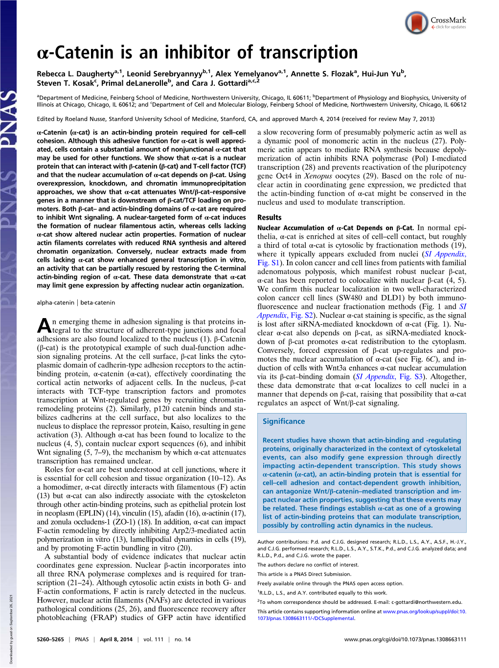 Α-Catenin Is an Inhibitor of Transcription