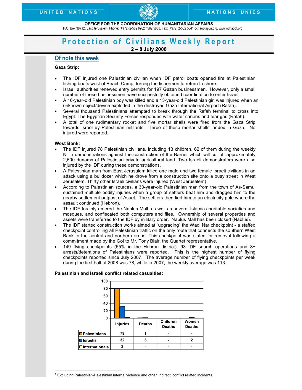 Protection of Civilians Weekly Report 2 – 8 July 2008 of Note This Week Gaza Strip