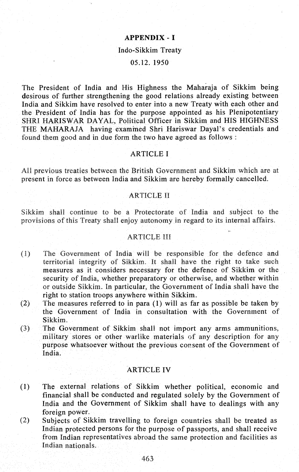 APPENDIX - I Indo-Sikkim Treaty 05.12
